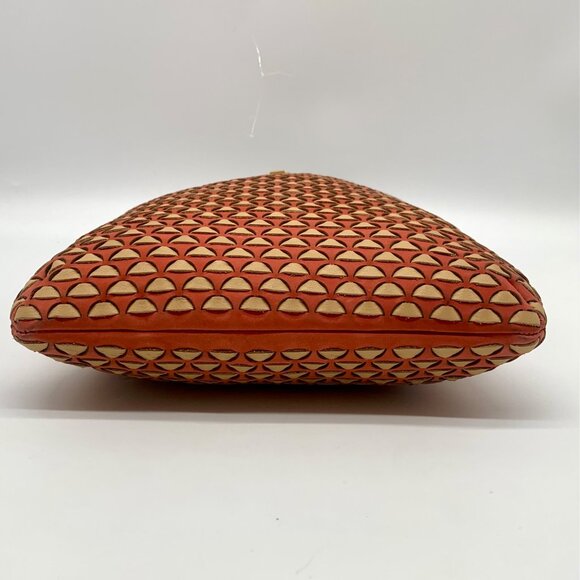 Pour La Victoire Coral & Tan Woven Leather Crossbody Bag - Picture 3 of 12